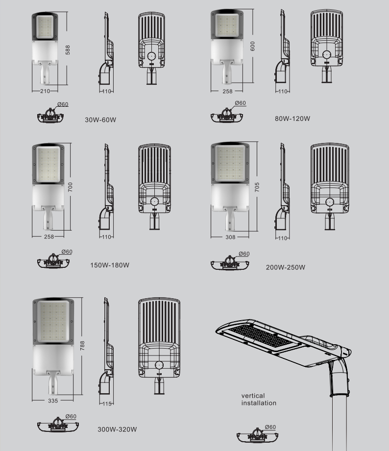 250w led street light head